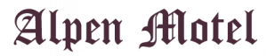 Alpen Motel logo written in old fashioned germanic style font.